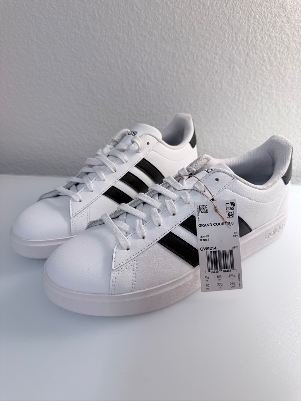 adidas Grand Court 2.0 White with Black Stripes